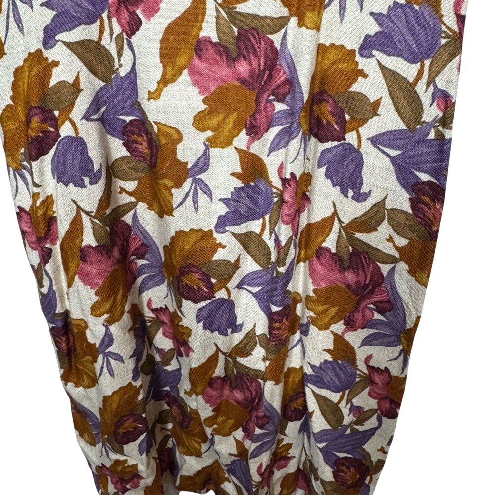 Vintage Deadstock Linen Blend Floral Midi Dress Grandma Cottage Forest Fairy - Picture 7 of 12